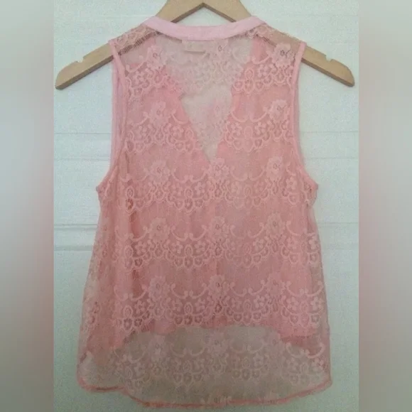Hollister Peach Coral Button Front Lace Back Sleeveless Top Blouse - Picture 2 of 5